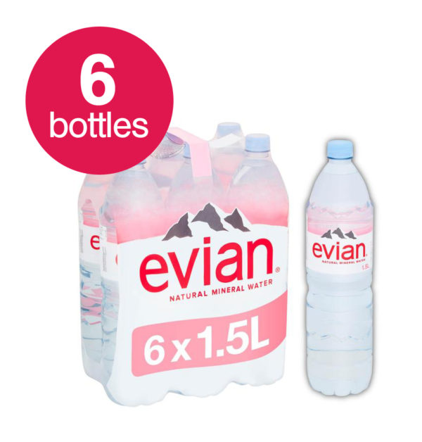 Evian Still Natural Mineral Water, 6 x 1.5 Liter