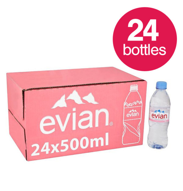 Evian Still Natural Mineral Water, 24 x 500ml