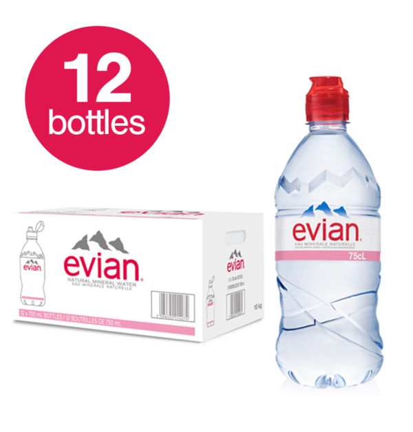 Evian Sports cap Mineral Water, 12 x 750ml